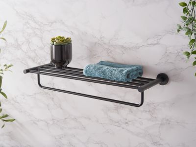 Harrogate Towel Rail With Shelf Black