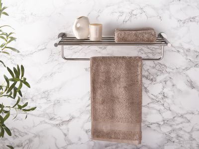 Harrogate Towel Rail With Shelf Polished Steel